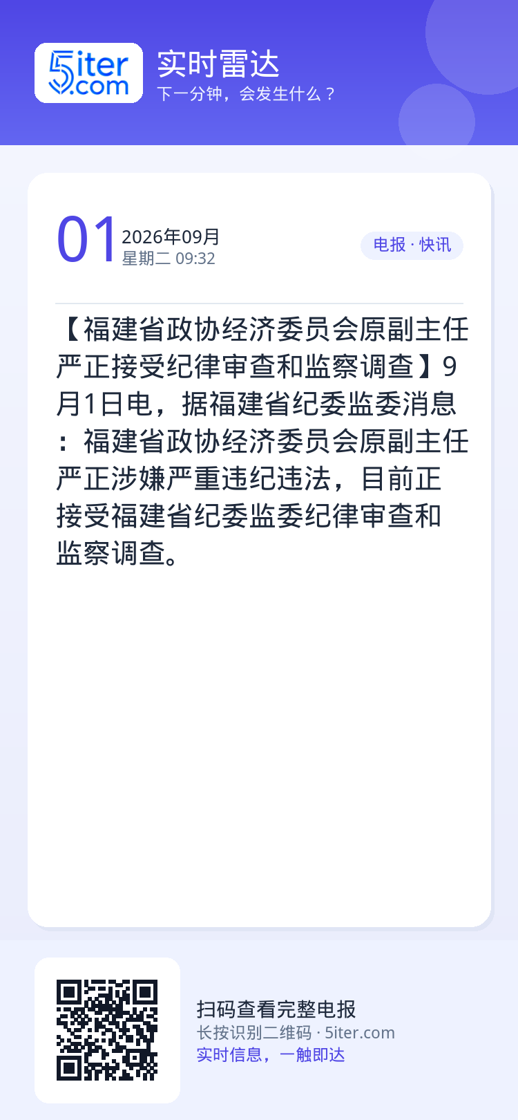 【福建省政协经济委员会原副主任严正接受纪律审查和监察调查】9月1日电，据福建省纪委监委消息：福建省政协经济委员会原副主任