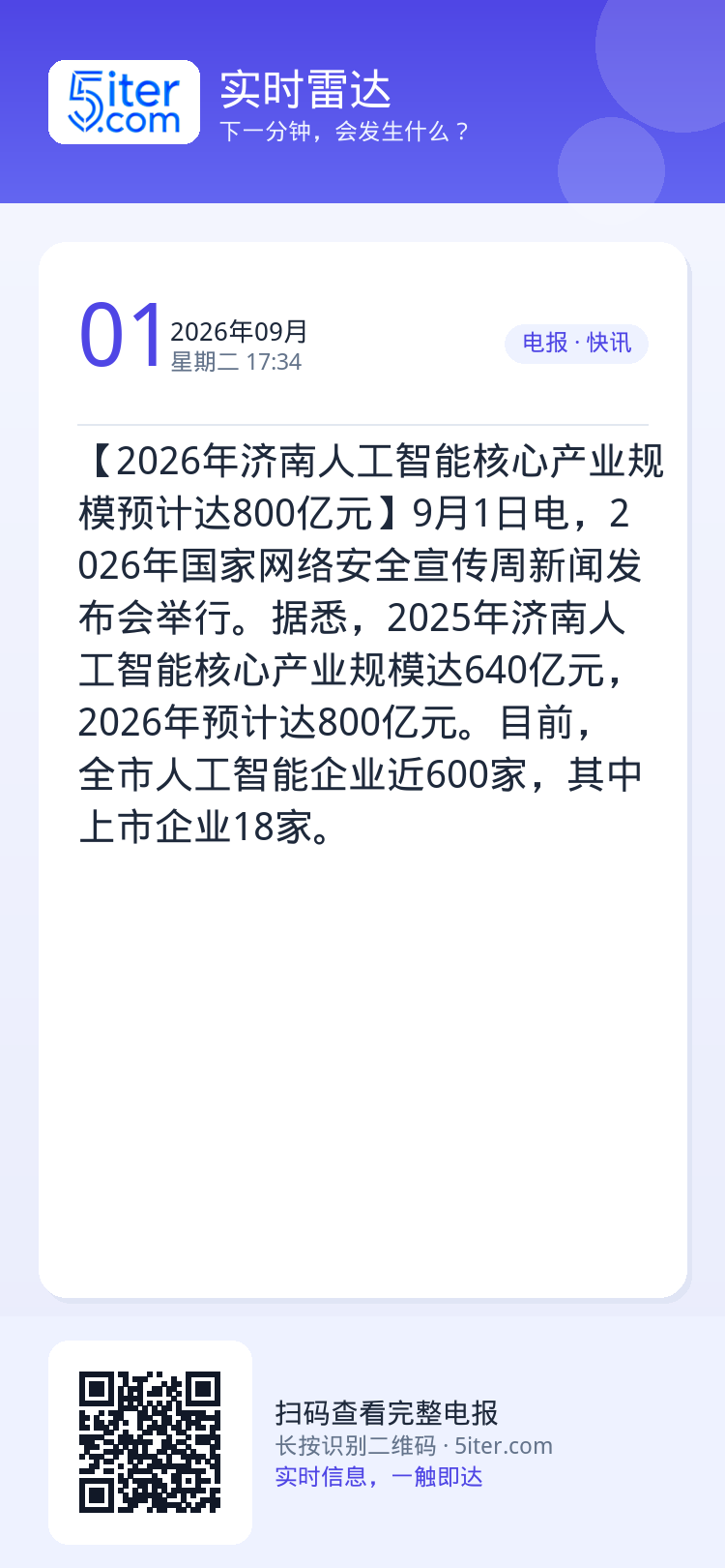 【2026年济南人工智能核心产业规模预计达800亿元】9月1日电，2026年国家网络安全宣传周新闻发布会举行。据悉，20