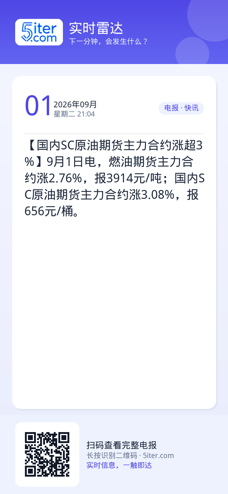 【国内SC原油期货主力合约涨超3%】9月1日电，燃油期货主力合约涨2.76%，报3914元/吨；国内SC原油期货主力合约