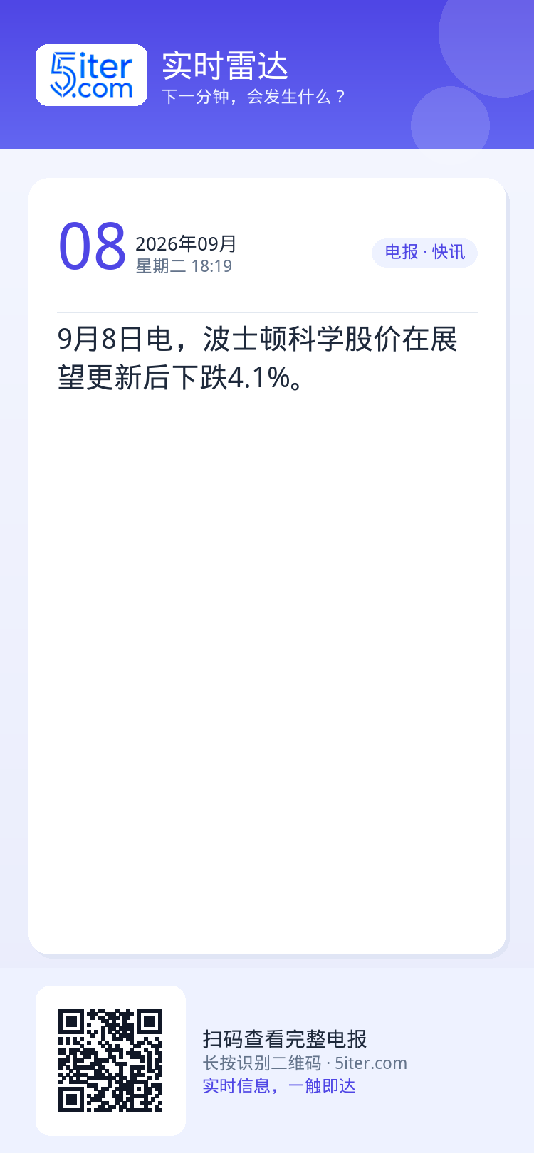9月8日电，波士顿科学股价在展望更新后下跌4.1%。