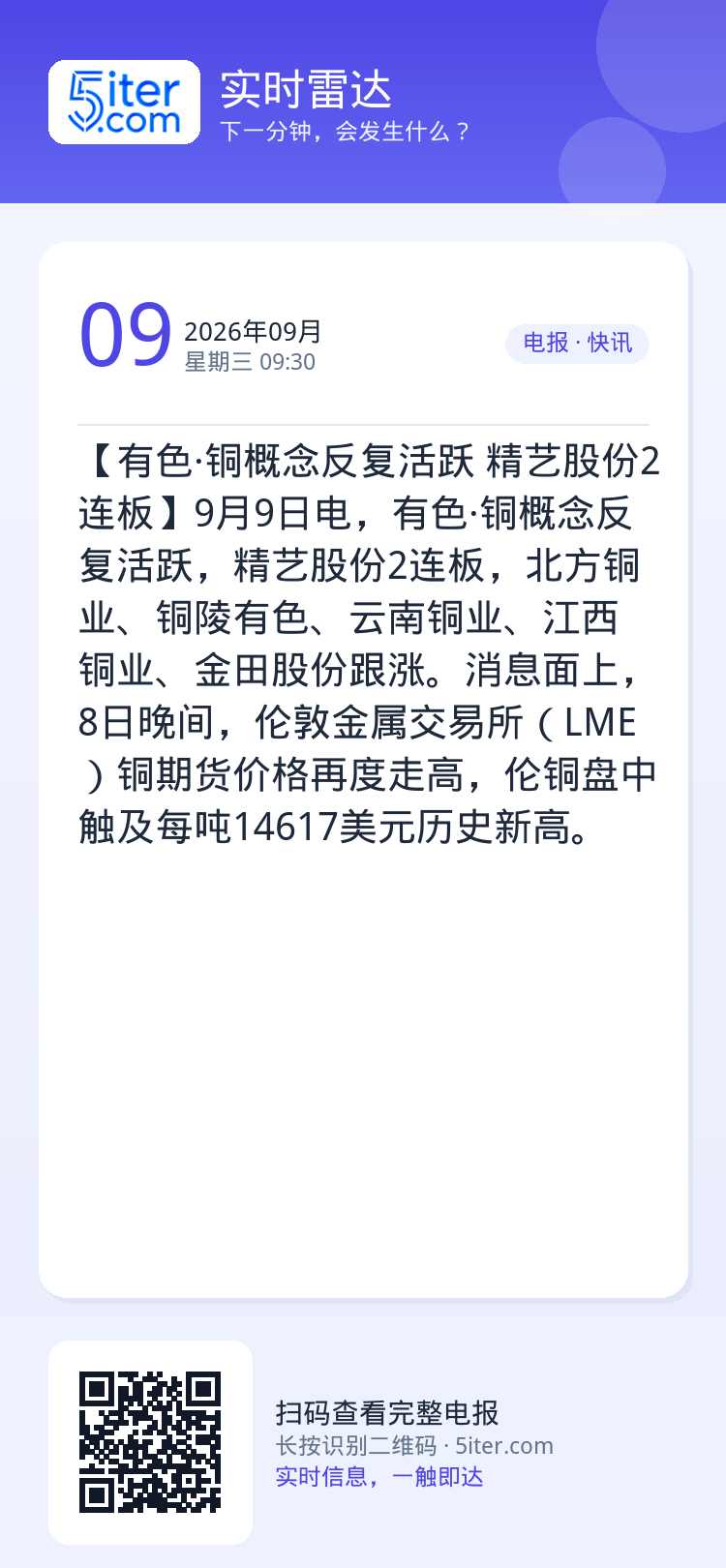 【有色·铜概念反复活跃 精艺股份2连板】9月9日电，有色·铜概念反复活跃，精艺股份2连板，北方铜业、铜陵有色、云南铜业、